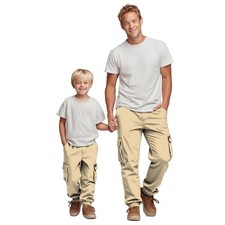 Boys Cargo Pants, Elastic Waist Solid Color Jogger Pants with Pockets for Boy...