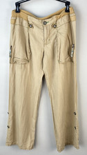 Free People Women's Tan Cropped Utility Cargo Pants Roll Tab Khaki Zips Size 4