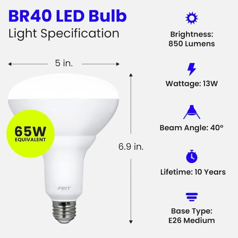 Feit Electric LED BR40 Bulbs Dimmable 65W Equivalent E26 Recessed Can 2700k Damp - Image 3 of 4