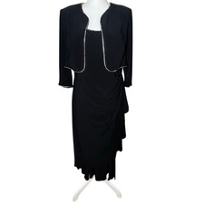 Alex Evenings rhinestone trim black 2 piece sleeveless dress  bolero jacket 14