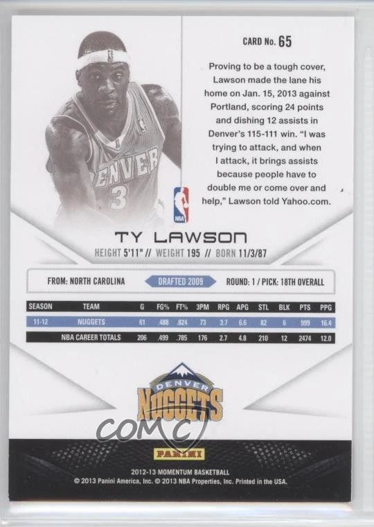2012-13 Panini Momentum Ty Lawson #65 - Image 2 of 2