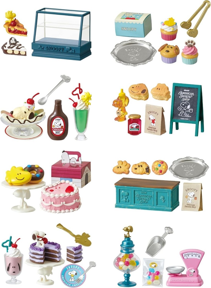 リーメント Snoopy American Sweets Shop ミニチュア Re-ment Snoopy American Sweets Shop 8 Box Comlete Set JPN | eBay