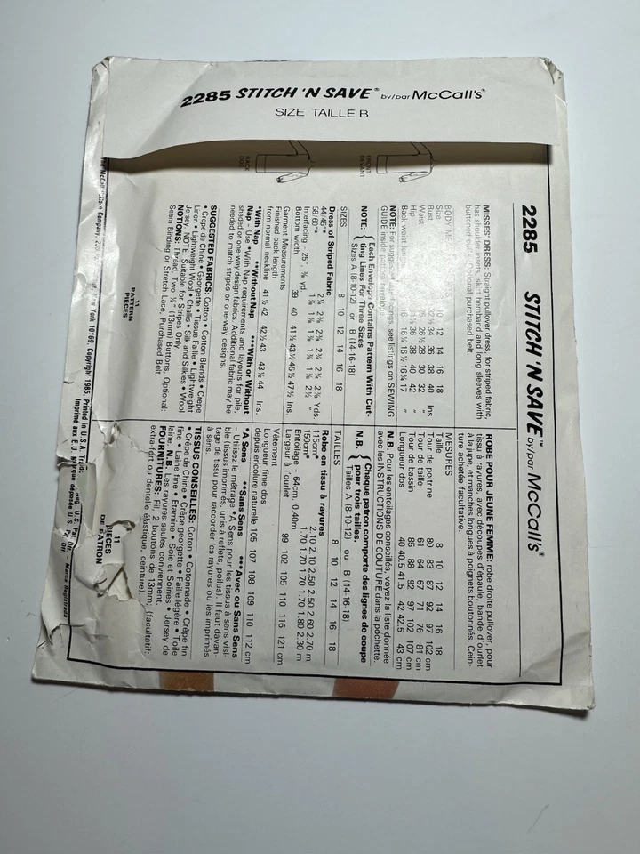 McCall’s Stitch N Save Pattern Ladies Dress UNCUT;FF Size 14-18 Straight Pullove - Image 3 of 4