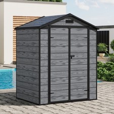 Plastic Garden Shed Grey Wood Grain Effect Lockable Utility Tool Storage House