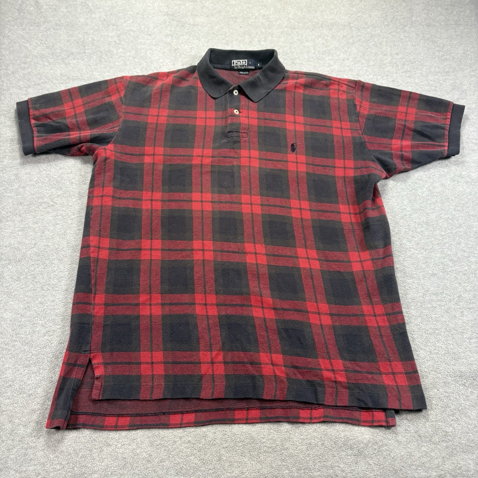 Polo Ralph Lauren Tartan Plaid Polo Shirt Men’s L Red Black Checkered