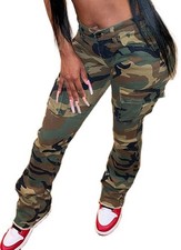 Women Camouflage Cargo Pants Army Fatigue High Waisted Jogger Ttrousers with ...