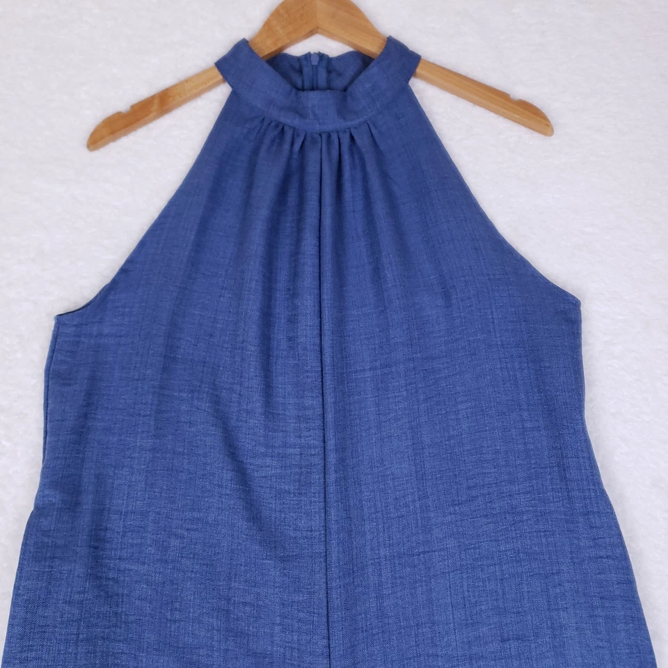 Mono para mujer azul halter pierna ancha talla grande sin mangas elegante festival Foto 2 de 4