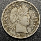 1907 P Barber Liberty Silver Dime 10c Philadelphia Mint 90% Choice Original XF