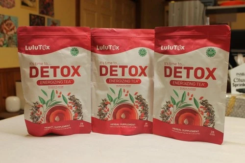 Lot of 3 Lulutox Detox Energizing Tea Peach 28 Pyramid Tea Bags 06/2028 NEW ^