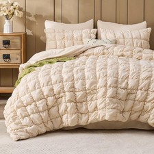 Beige Comforter Set King Size Bed in A Bag 7 Piece Pinch Pleat Bedding Set, P...