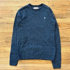 Penguin Heather Blue Preppy Lambswool V-Neck Sweater Sz S