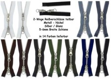 2-Wege Reißverschluss ab 74cm 2MS Zweiwege Metall Silber 2 Wege Reißverschlüsse