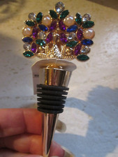 Bouchon de bouteille de vin paon strass perles dessus de bouteille ton or fête d'été