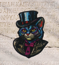 Cat Patch Iron-on Applique Steampunk Retro Top Hat Suit Sci-Fi Fantasy Badge