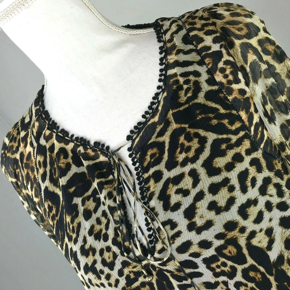 Блузка шелковая Marchesa Voyage топ коричневая черная с анималистическим принтом длинная slv размер 4 расслабленная - Изображение 2 из 4