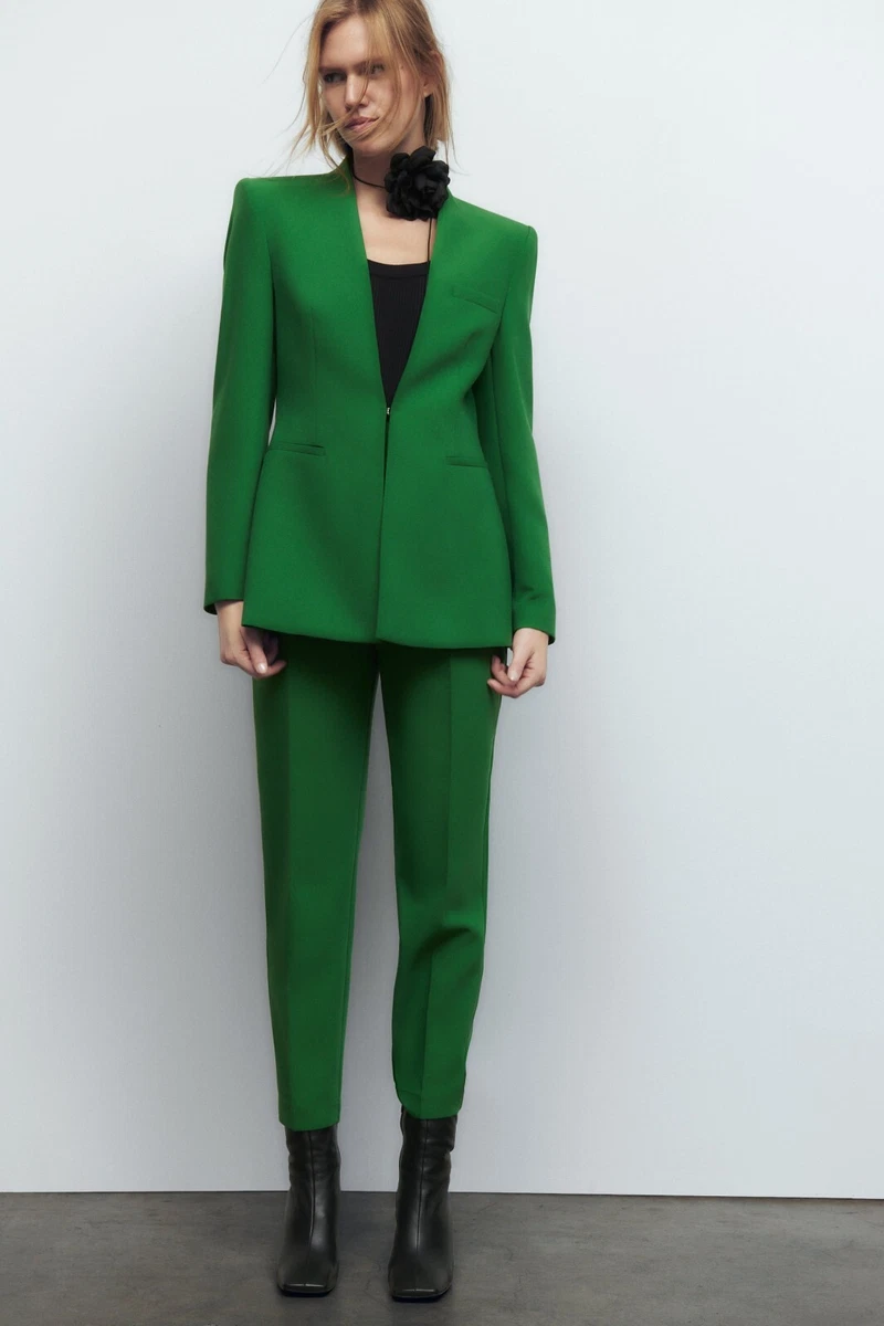 ZARA LAPELLESS FITTED BLAZER BRIGHT GREEN JACKET M MEDIUM 8 10 36 38 4 6