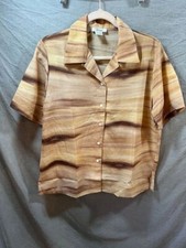 Buma Button Up Shirt Womens Medium Beige Short Sleeve Ladies.