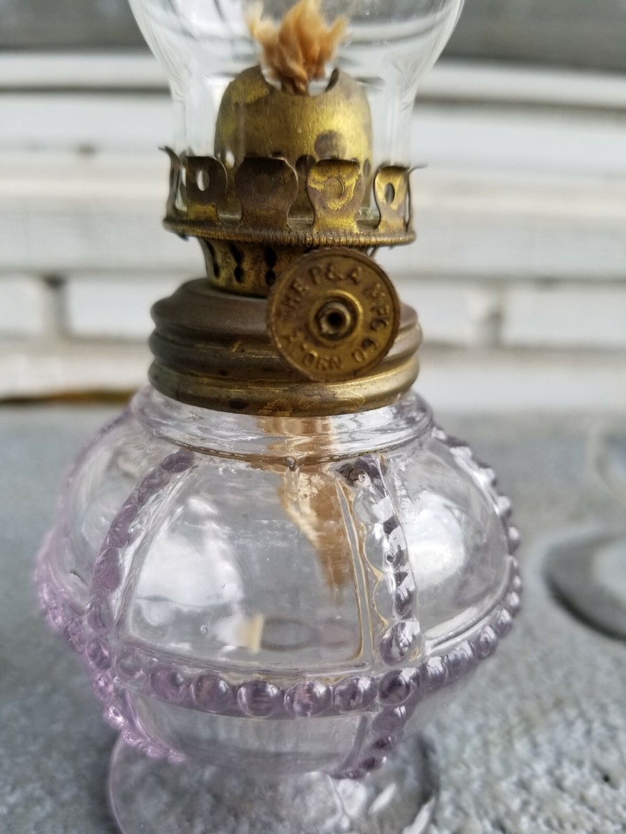 Vtg P&A Mfg Acorn Miniature Brass Oil Lamp Floral 6.75