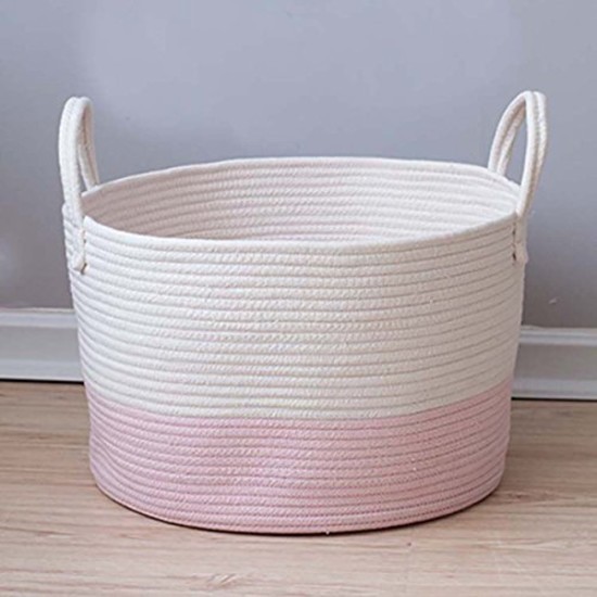 Storage Basket Bin Pink XL Rope Handles Woven Nursery Toy Blankets Laundry New | eBay