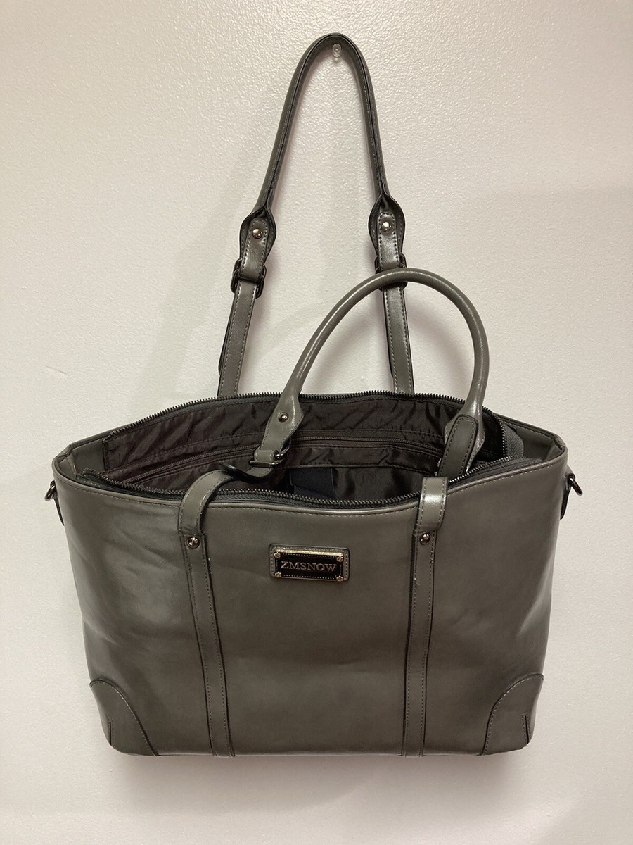 ZMSNOW Womens Laptop Tote Handbag Beige Gray synthetic Leather 17