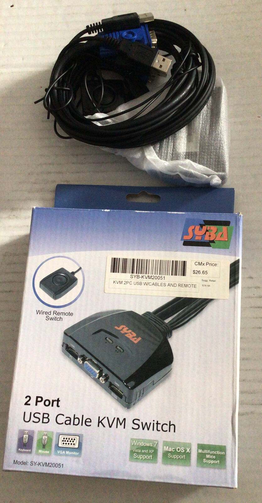 Syba Tech (SY-KVM20051) 2-Ports VGA and USB 2.0 KVM Switch Keyboard Video Mouse