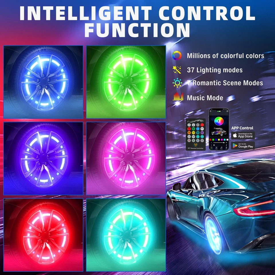 4 шт. 15-дюймовых светодиодных кольцевых ободов колесных ламп RGB цветной гоночный тормоз для Chevrolet Malibu - Изображение 4 из 4