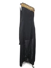 New Jean Louis Scherrer Dress Womens Medium One Shoulder Sash Black Bronze Beads