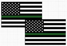 SUBDUED AMERICAN FLAG STICKER thin green ine 4 x 2.5 inch twin pack