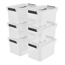 4/6 Pack Stackable Latching Box with Lid & Handle, 12 Quart Plastic Storage Bins