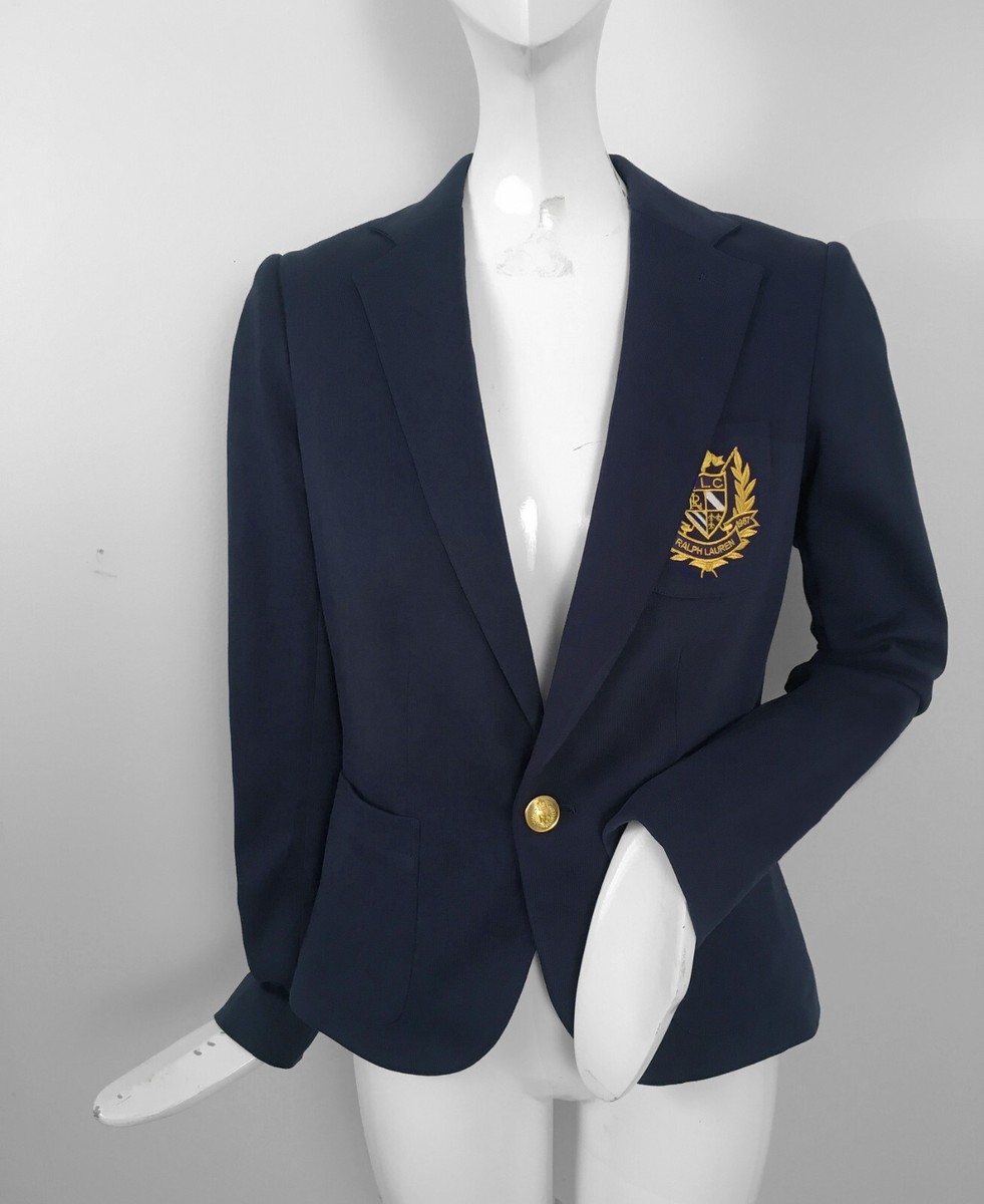 NEW Ralph Lauren Womens Blazer (Jacket)! Navy Chest Pocket Gold Crest  Knitted