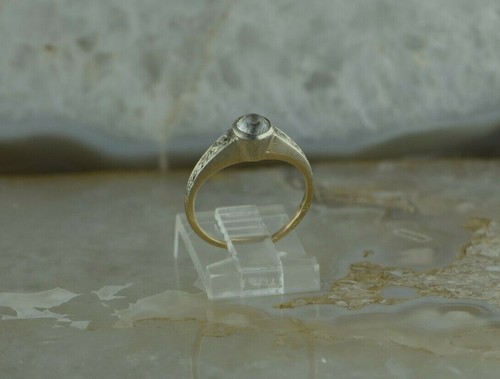 14K White and Yellow Gold European Crystal Deco Ring Size 7.25 Circa 1930 - Picture 10 of 11
