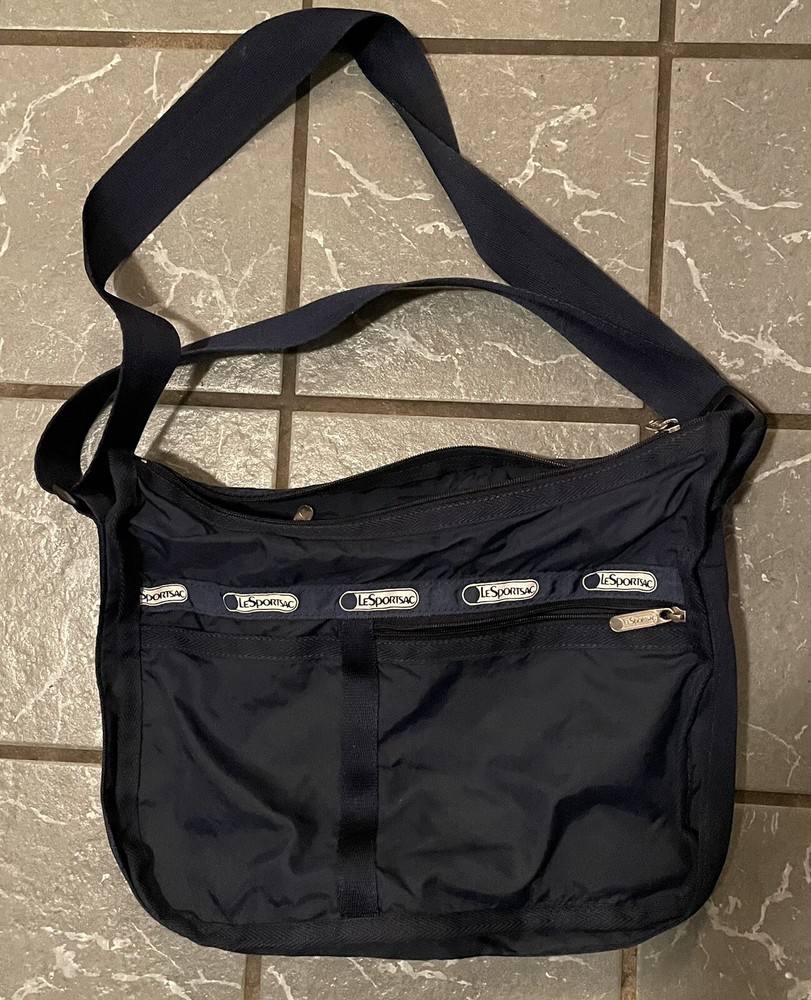 VTG LeSportsac Crossbody Bag Navy Nylon l Zip Top Shoulder Purse