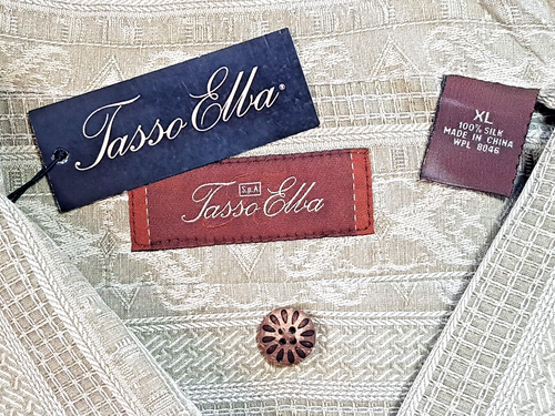 CAMICIA DA SERA LUSSO TASSO ELBA Uomo 100% Seta Verde Pallido S/S - XL - 52"" - £65 - Foto 11 di 12