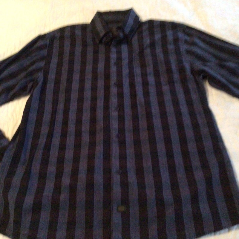 F/X Fusion Mens Shirt Size Large Button Up Long Sleeve Black/Blue Stripe