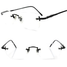 Modern Upscale Stylish Rimless Mens Black Rectangle 2.75 Reading Glasses