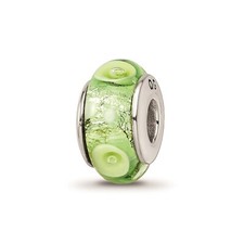 Reflection Beads Sterling Silver Hand-Blown Green  White Floral Glass Bead