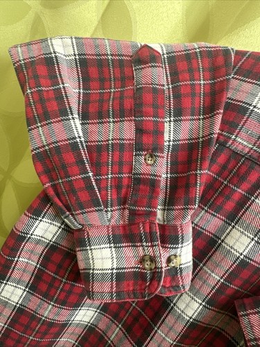 M Vintage 1980s BANANA REPUBLIC Red Tartan Plaid FLANNEL WORK SHIRT Low Mileage - Picture 7 of 8