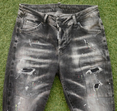 Dsquared2 Icon Black Distressed Slim Jeans Paint Splatter Size 46