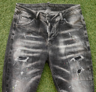 Dsquared2 Icon Black Distressed Slim Jeans Paint Splatter Size 46