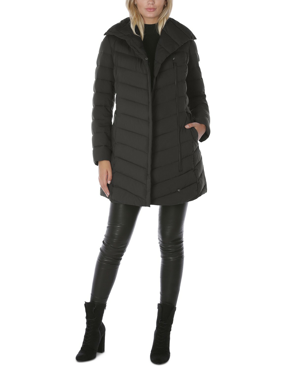 Tahari Womens Asymmetrical Puffer Coat 