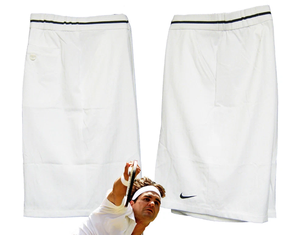 NUEVO NIKE Hombres Premium DriFit PANTALONES CORTOS DE TENIS Blanco (Negro Borde) XL TG Foto 2 de 3