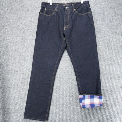 Mercantile Flannel Lined Jeans Mens 35x32 Straight Leg Dark Blue  Denim