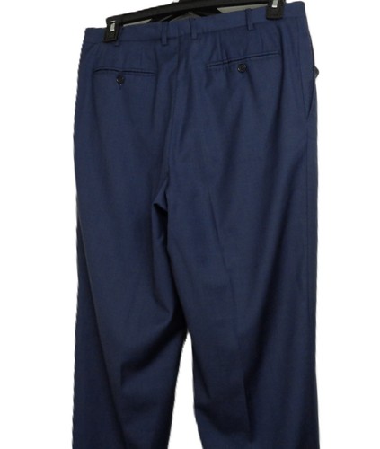 Canali Blue Dress Pants Tailored Flat Front Wool Trousers Cuffed Hem Men's 34X30 - Picture 7 of 18