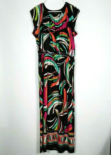 Women Sz 2X Maxi Dress Women Colorful Cinched Waist Sleeveless Career Office - Picture 2 of 7