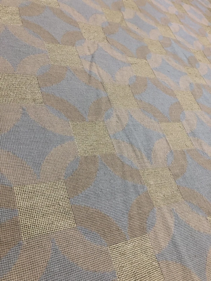 Alfombra geométrica de lana y seda con patrón verde y azul de 8 x 10 de costura Foto 4 de 4