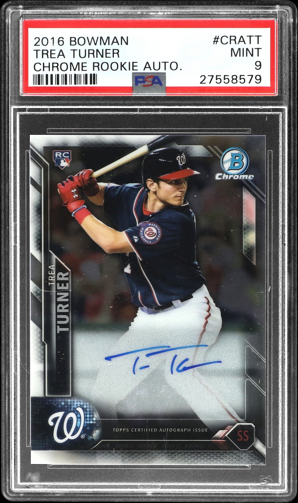 2016 BOWMAN CHROME ROOKIE AUTO #CRATT TREA TURNER ROOKIE RC PSA 9