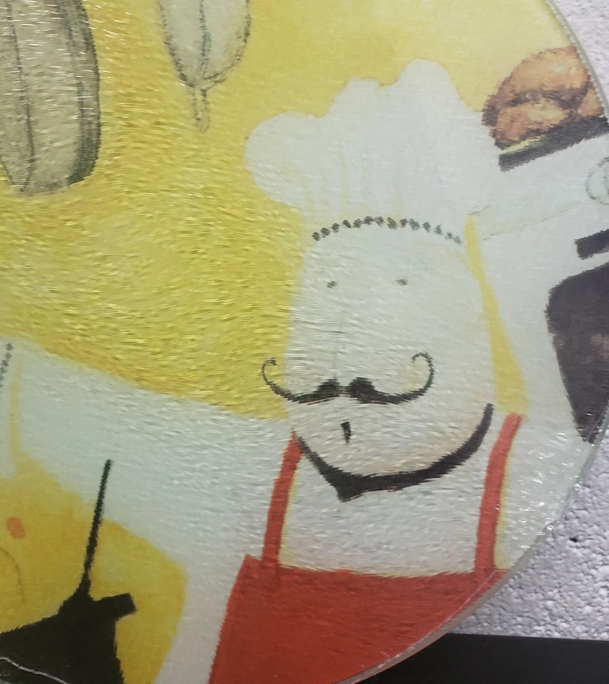 Round Glass Cutting Board / Trivet, app. 8", FAT CHEF WITH A SPOON ON YELLOW, GR - Image 3 of 4