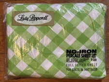 Vintage Lime Green Gingham Full Fitted Sheet Lady Pepperell 54X75 In. Mattress
