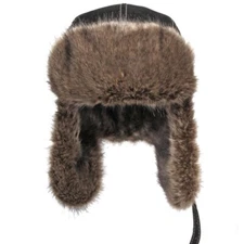 Men Faux Fur Aviator Russian Ushanka Hat Ear Flap Leather Trapper Cap