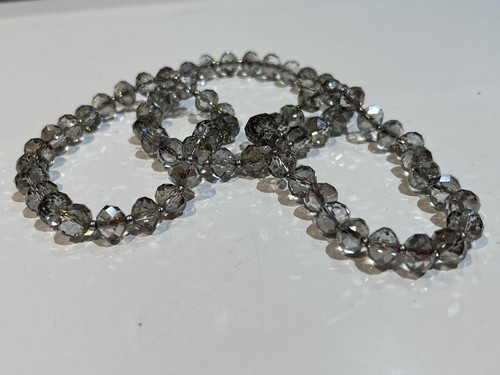 MARKS & SPENCER 3 x Facet Cut Smoke Grey Colour Cut Glass Bead Stretch Bracelets - Picture 7 of 11